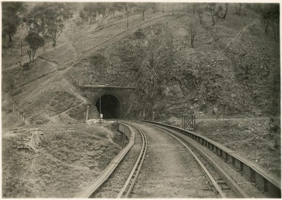 Close up of the beginning of viaduct No. 1 and southern entrance of tunnel No. 2. (c.1919)
