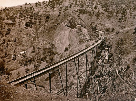 View of the partially completed viaduct over the steep gullies of Wattipparringga Creek. (c.1882)